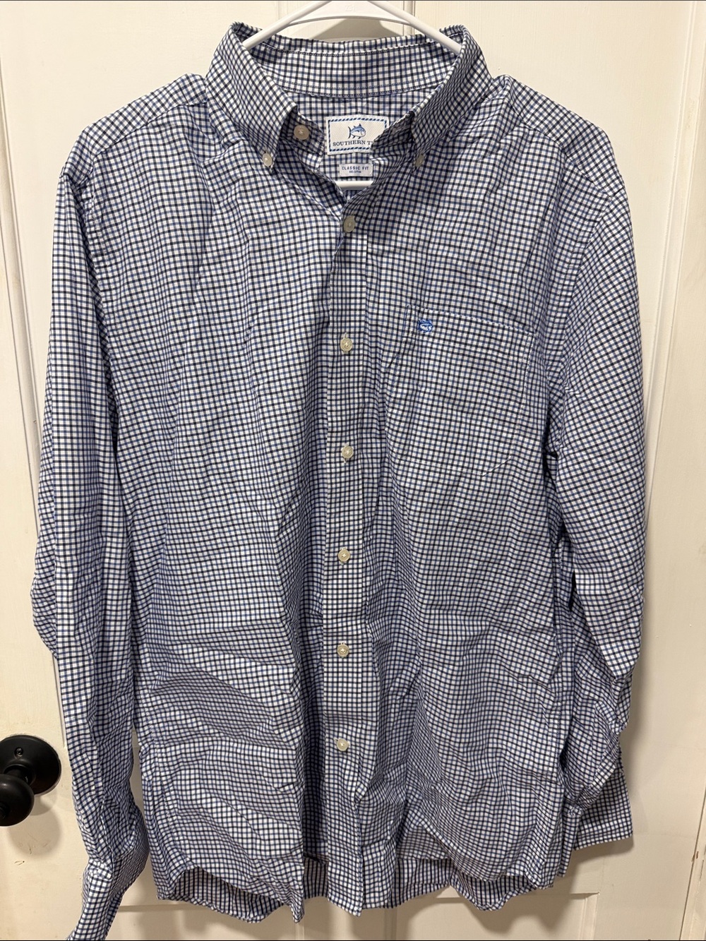 Southern Tide Navy and White Gingham Button-Down Shirt